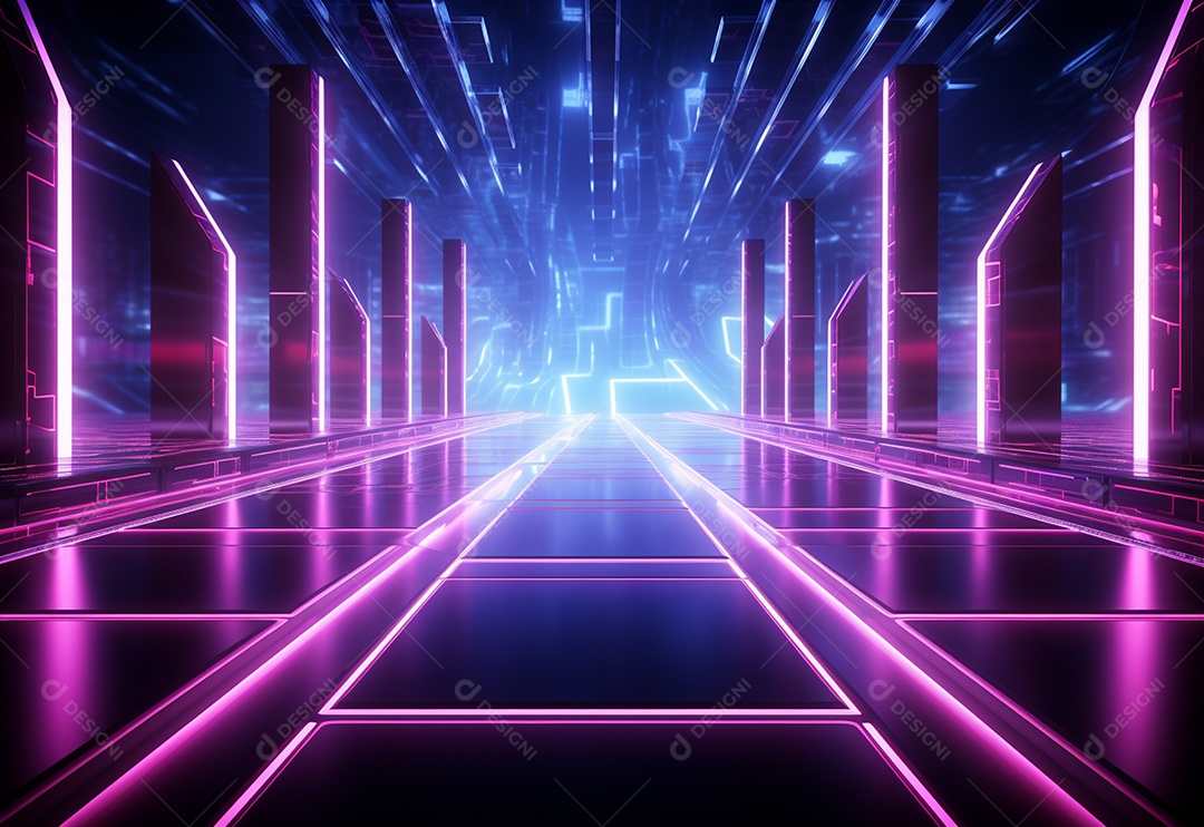 Cenário futurista iluminado por néon realista