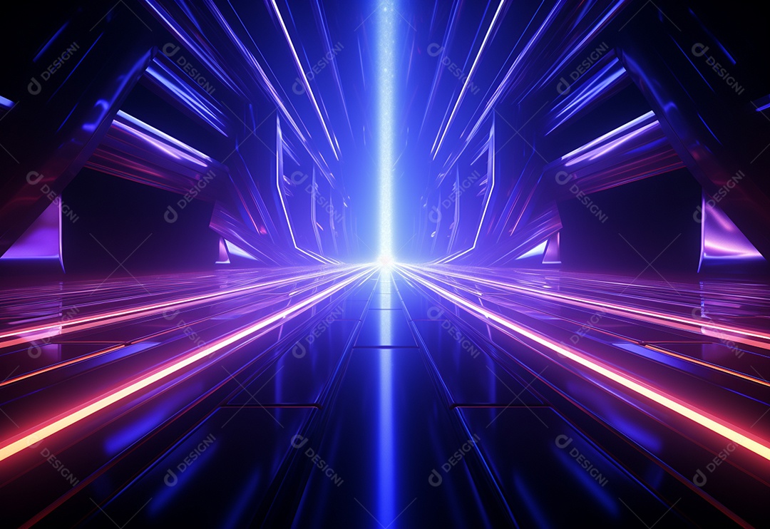 Cenário futurista iluminado por néon realista