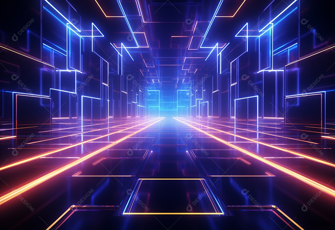 Cenário futurista iluminado por néon realista