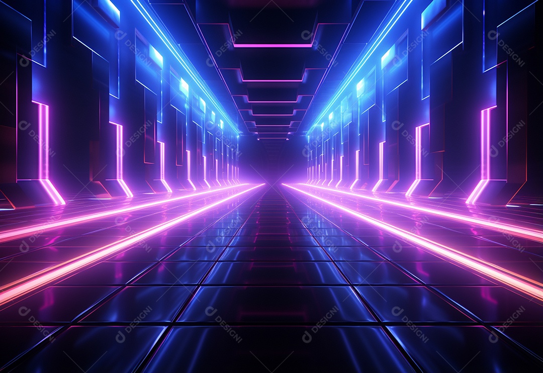 Cenário futurista iluminado por néon realista