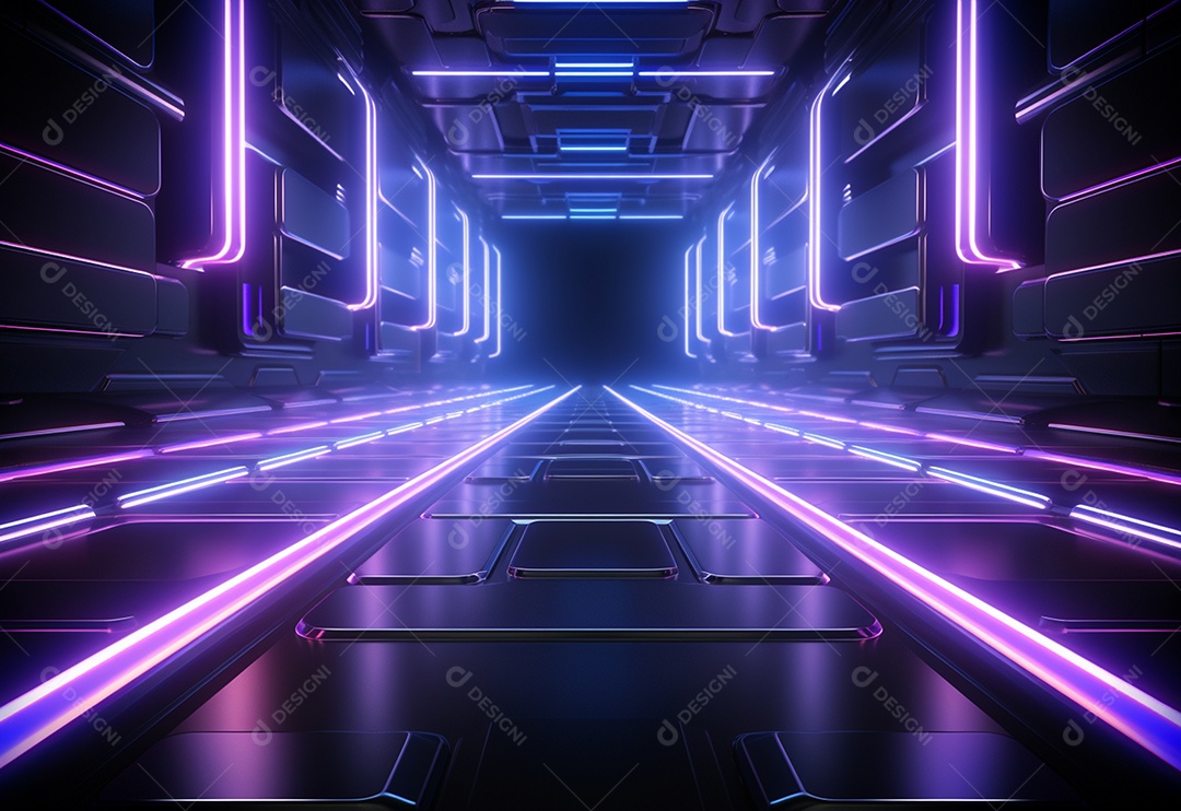 Cenário futurista iluminado por néon realista