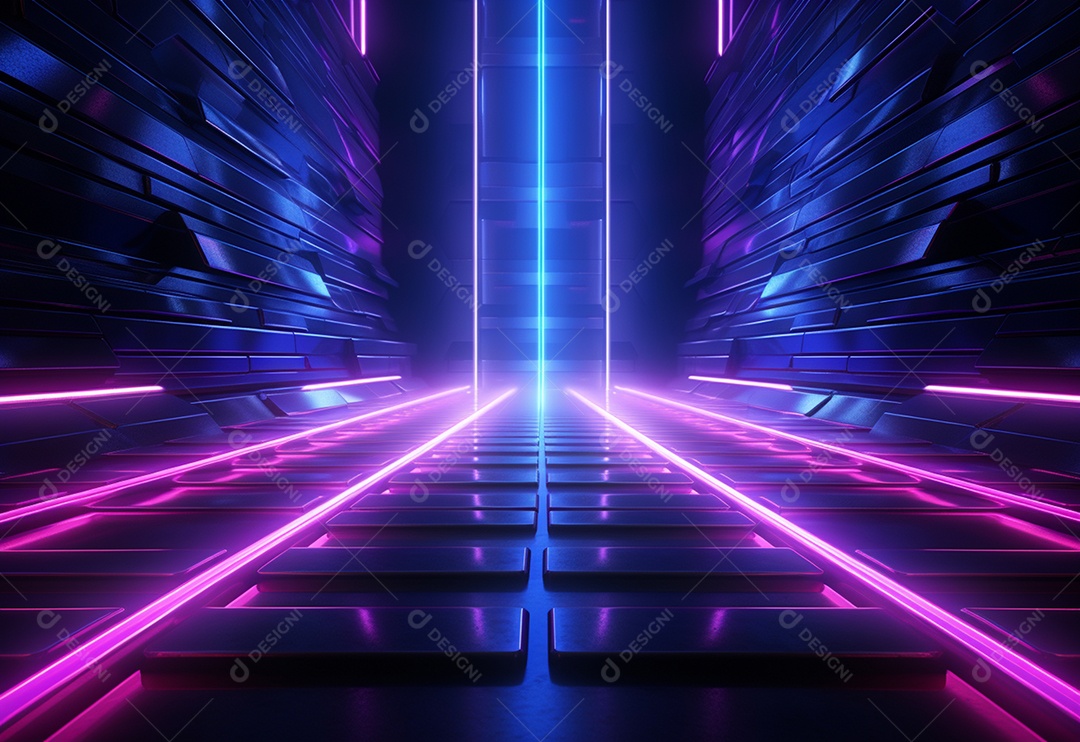 Cenário futurista iluminado por néon realista