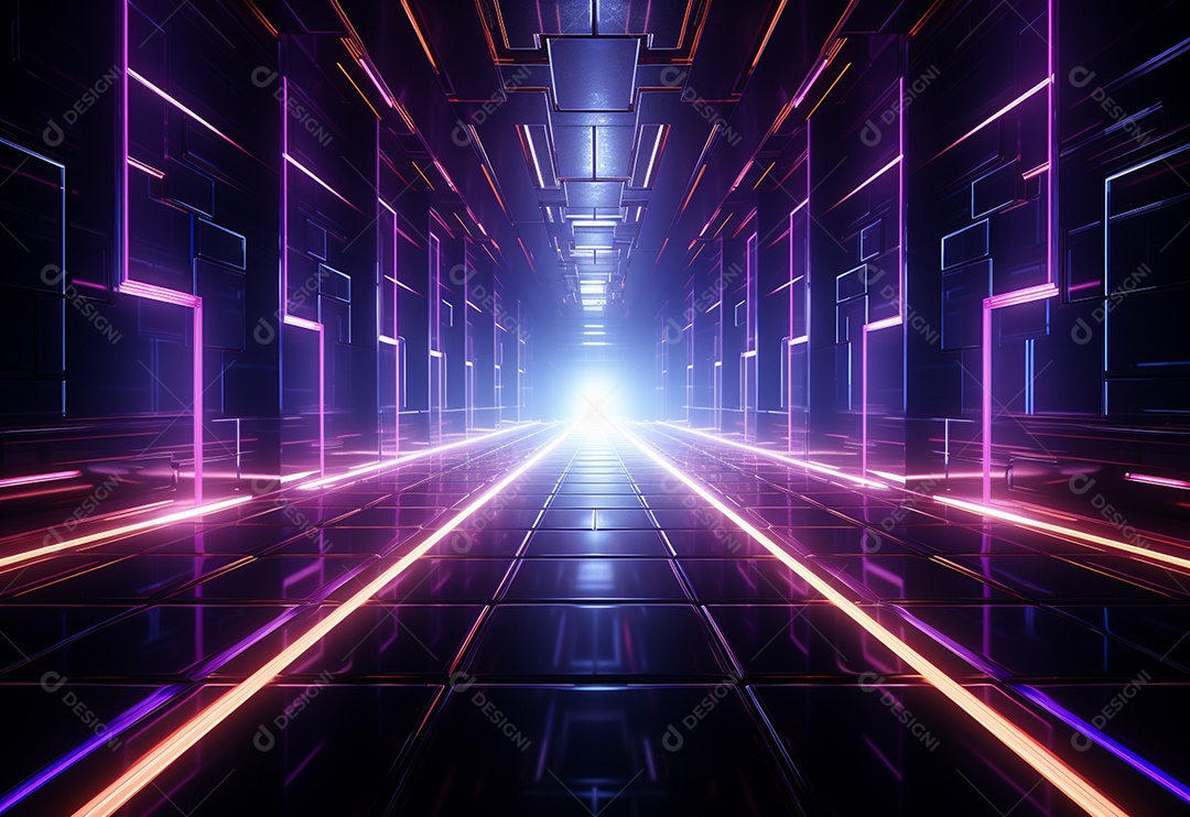 Cenário futurista iluminado por néon realista