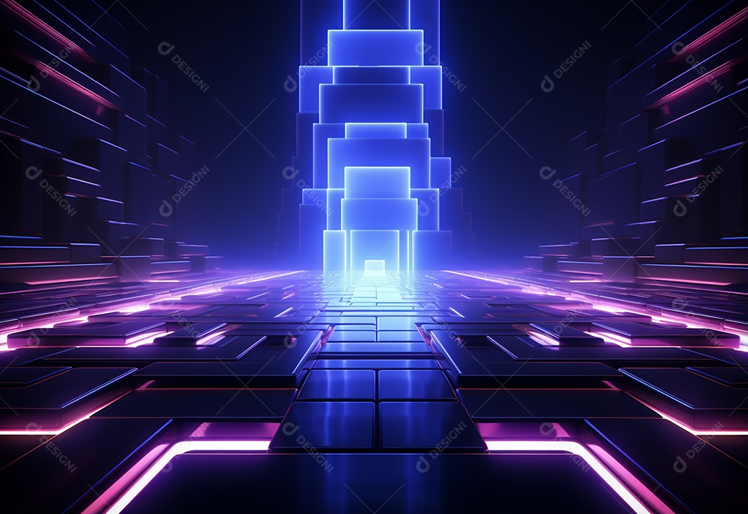 Cenário futurista iluminado por néon realista