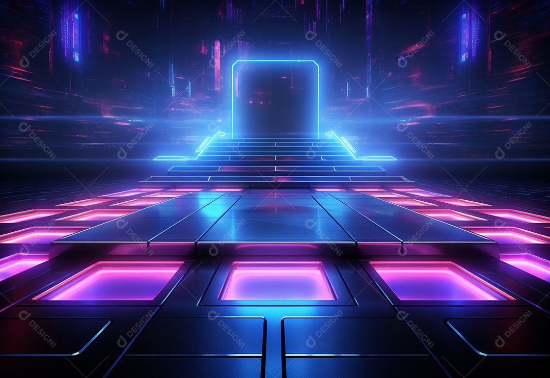 Cenário futurista iluminado por néon realista