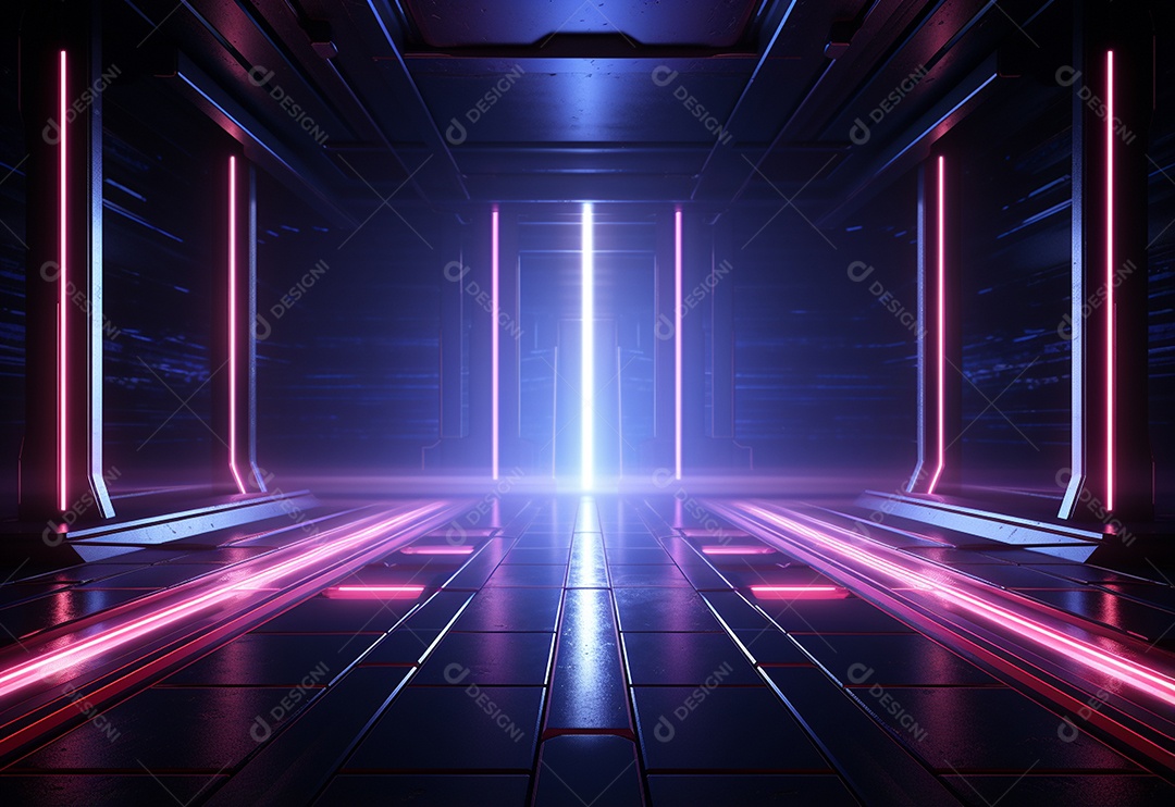 Cenário futurista iluminado por néon realista