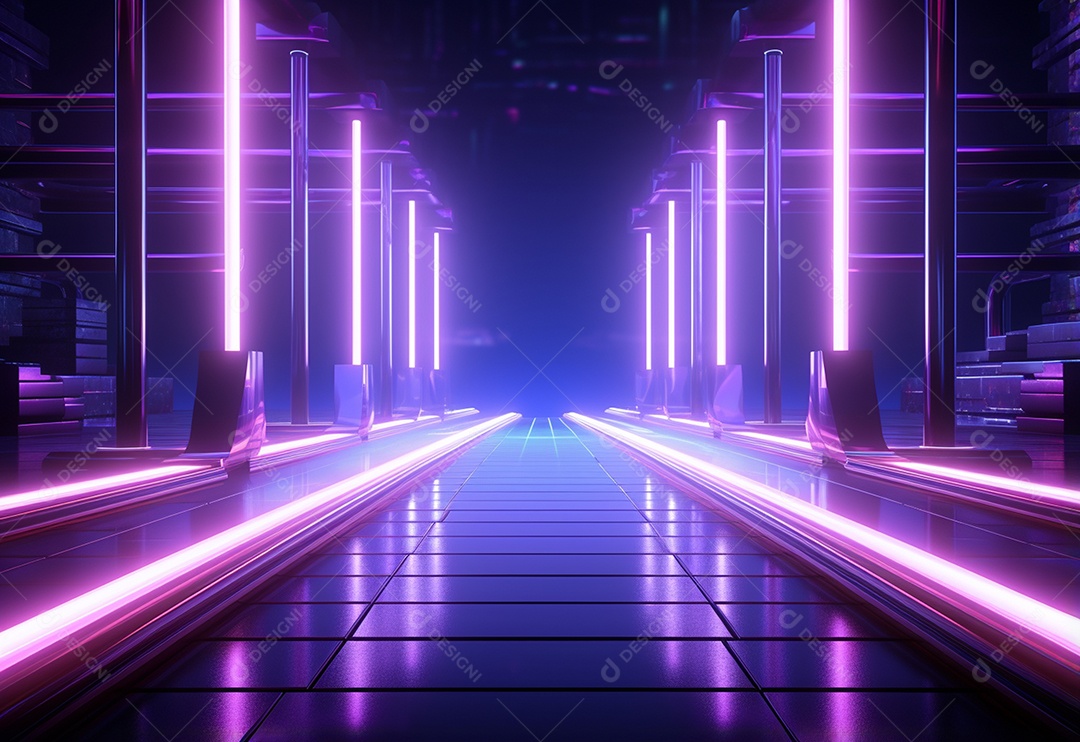 Cenário futurista iluminado por néon realista