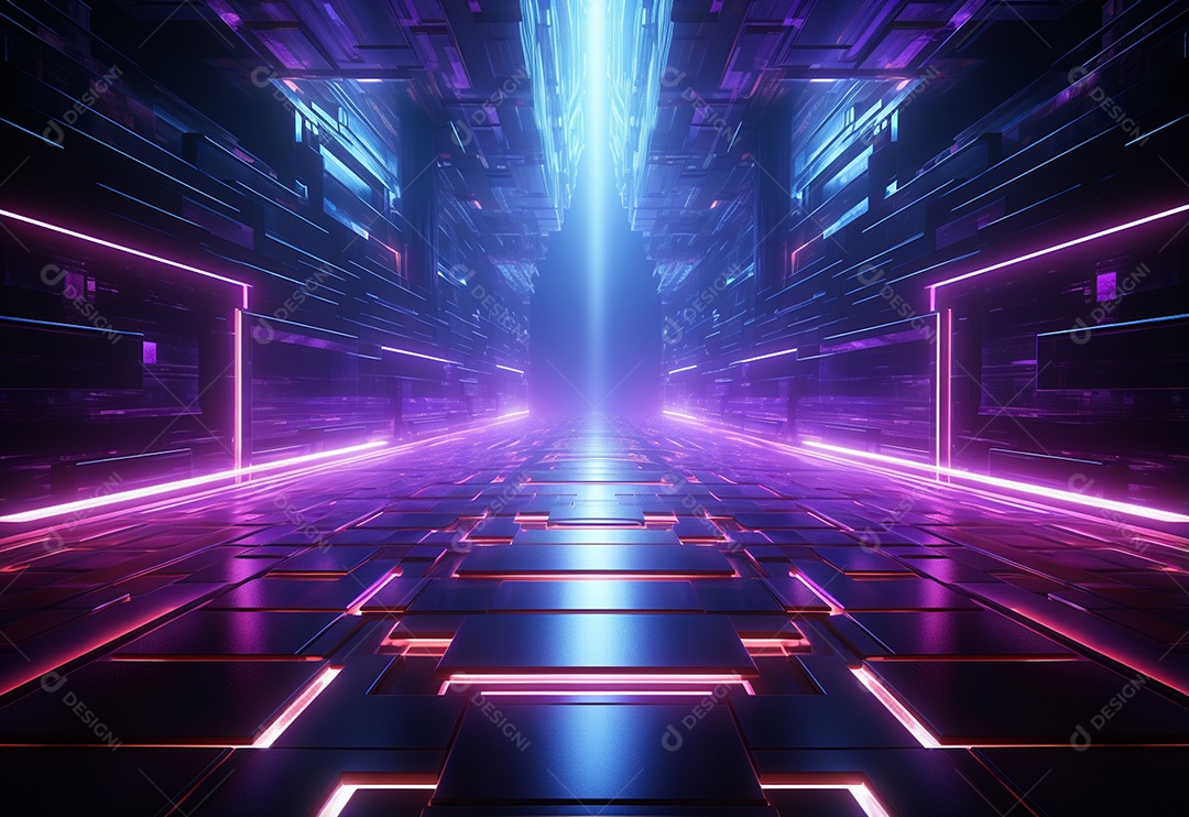 Cenário futurista iluminado por néon realista