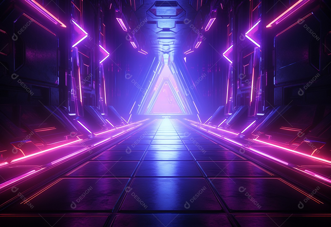 Cenário futurista iluminado por néon realista