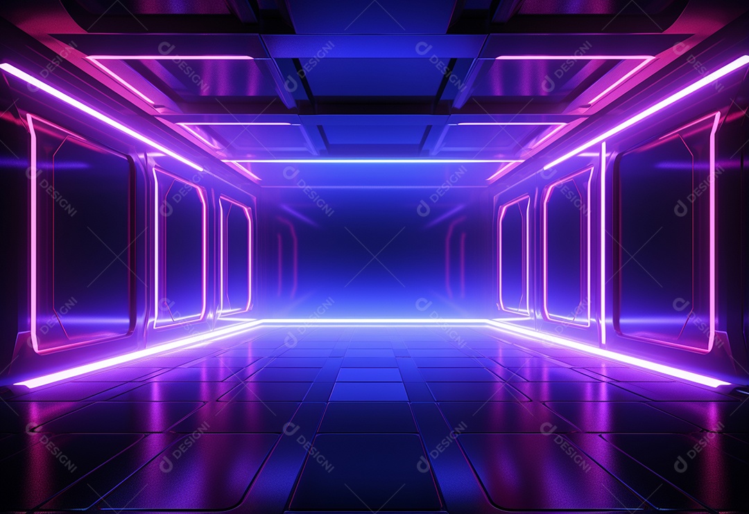 Cenário futurista iluminado por néon realista