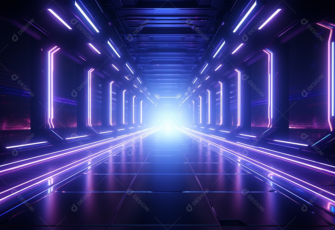 Cenário futurista iluminado por néon realista