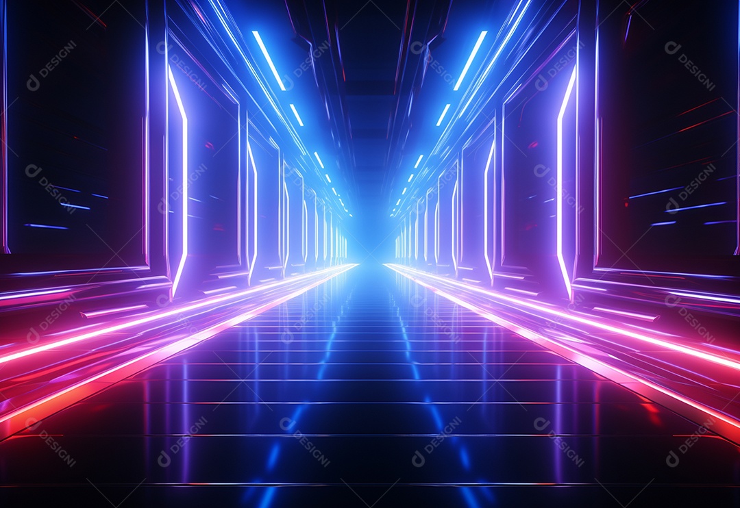 Cenário futurista iluminado por néon realista