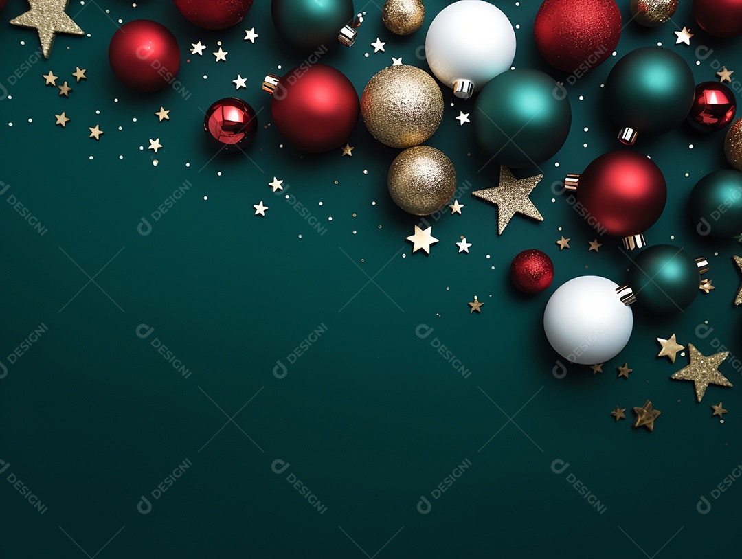 Enfeites de Natal e fundo estrela com espaço de cópia, feliz natal e feliz ano novo conceito