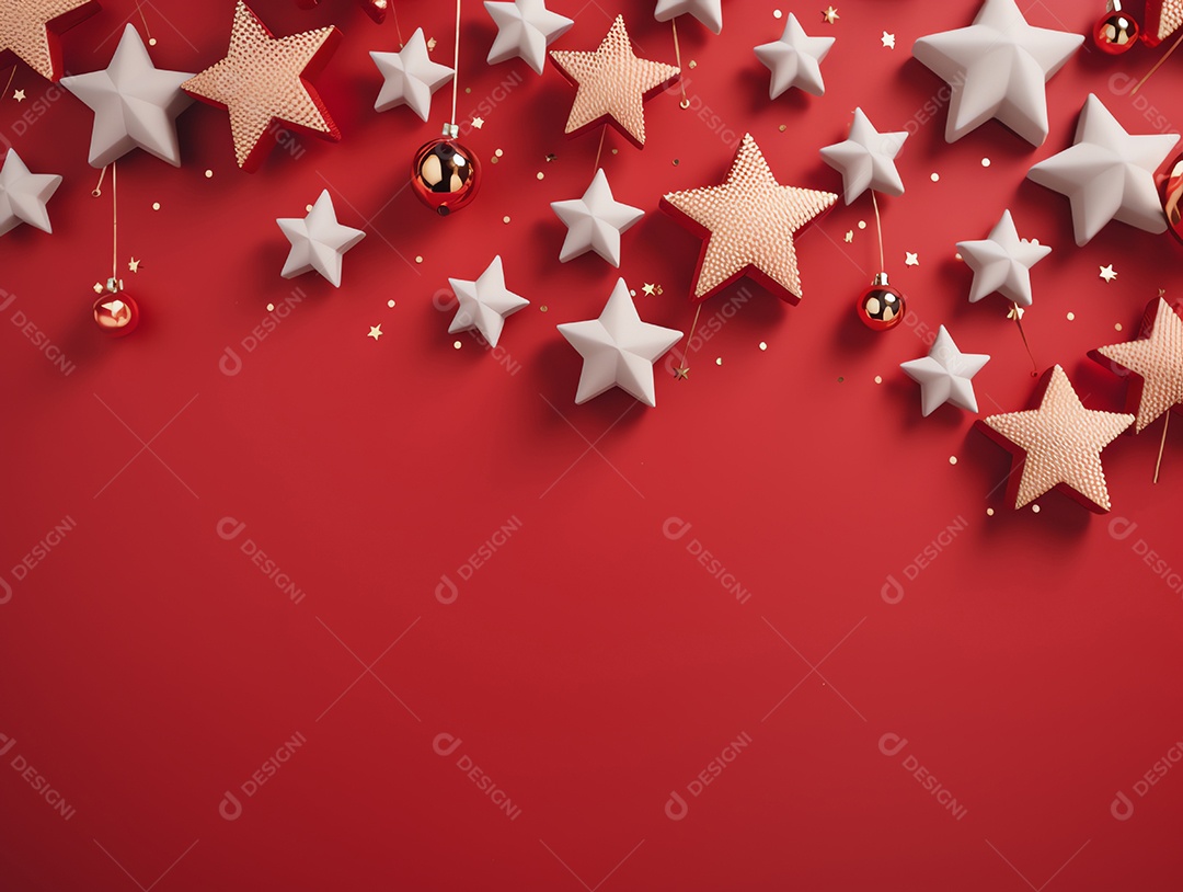 Enfeites de Natal e fundo estrela com espaço de cópia, feliz natal e feliz ano novo conceito