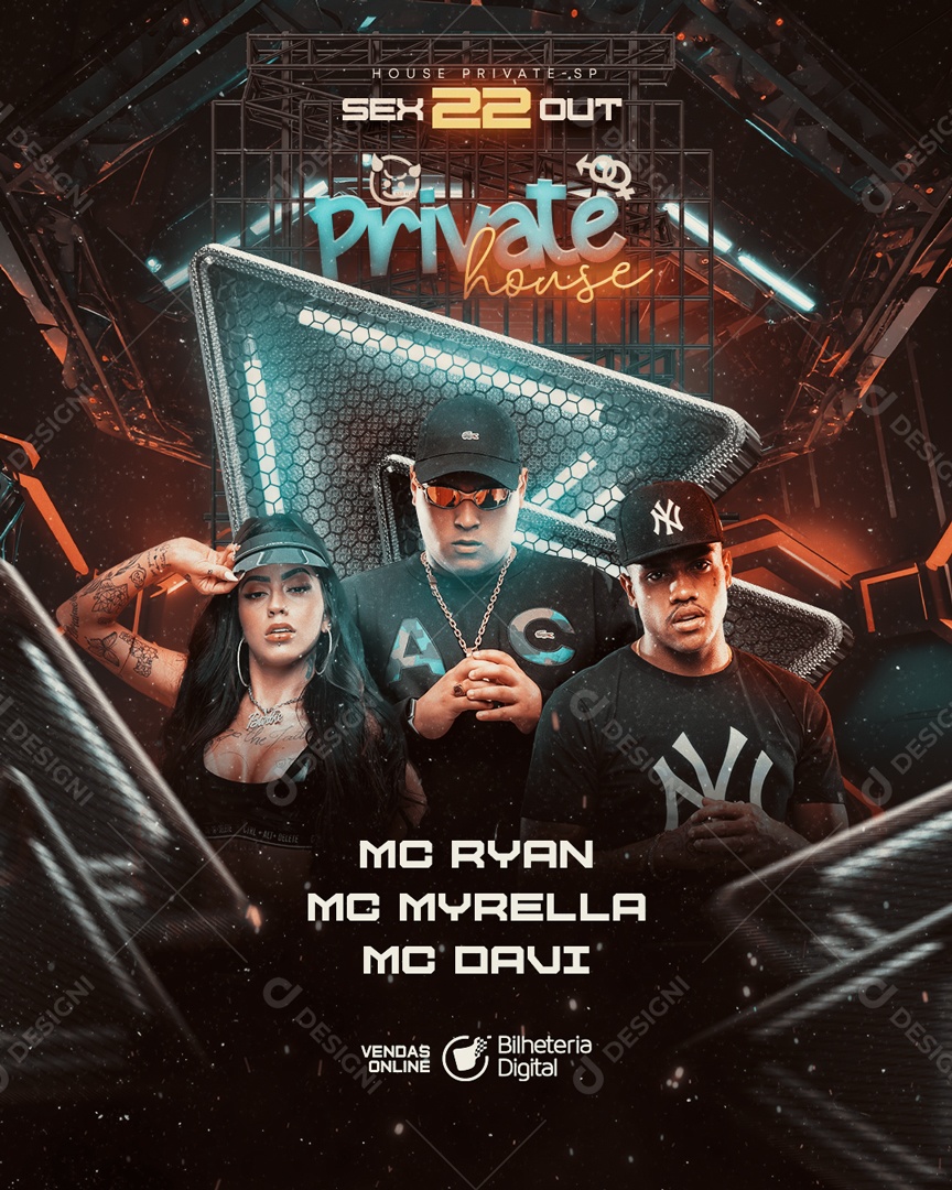 Social Media Flyer Feed Private House Funk PSD Editável