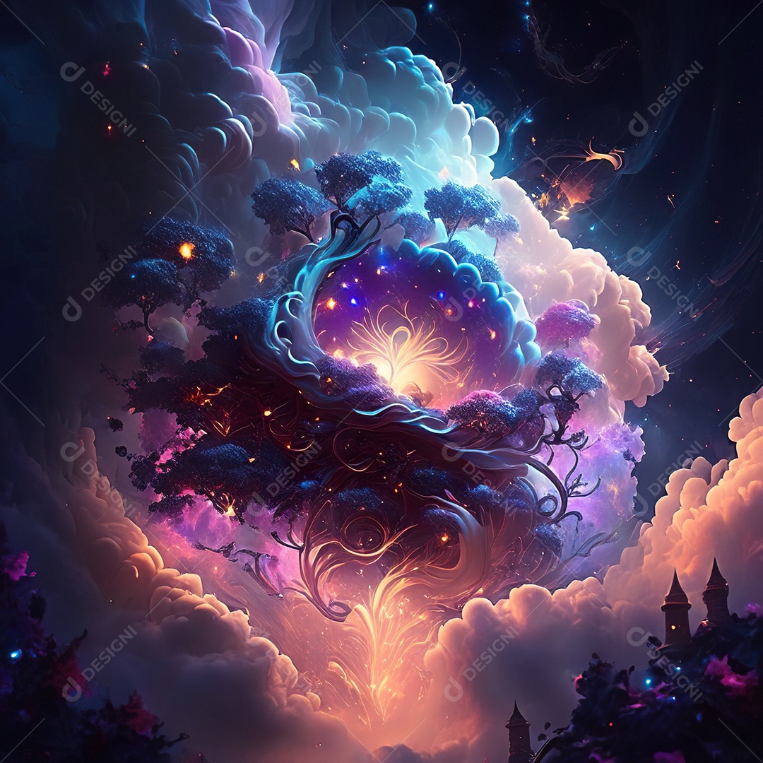 Renderização com traçado de raio e pintura digital de uma cena