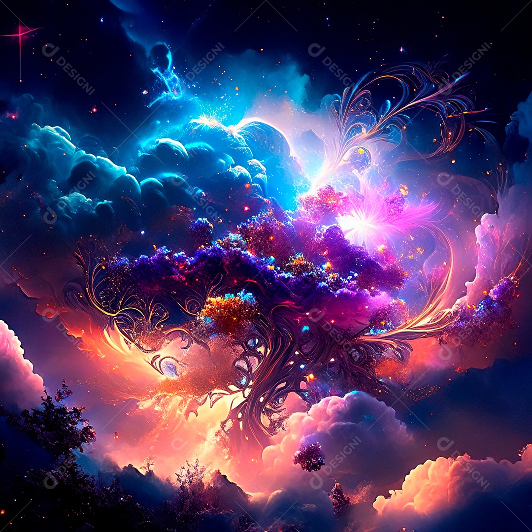 Renderização com traçado de raio e pintura digital de uma cena