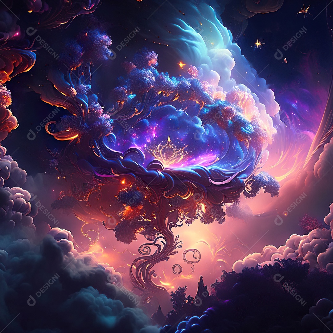 Renderização com traçado de raio e pintura digital de uma cena