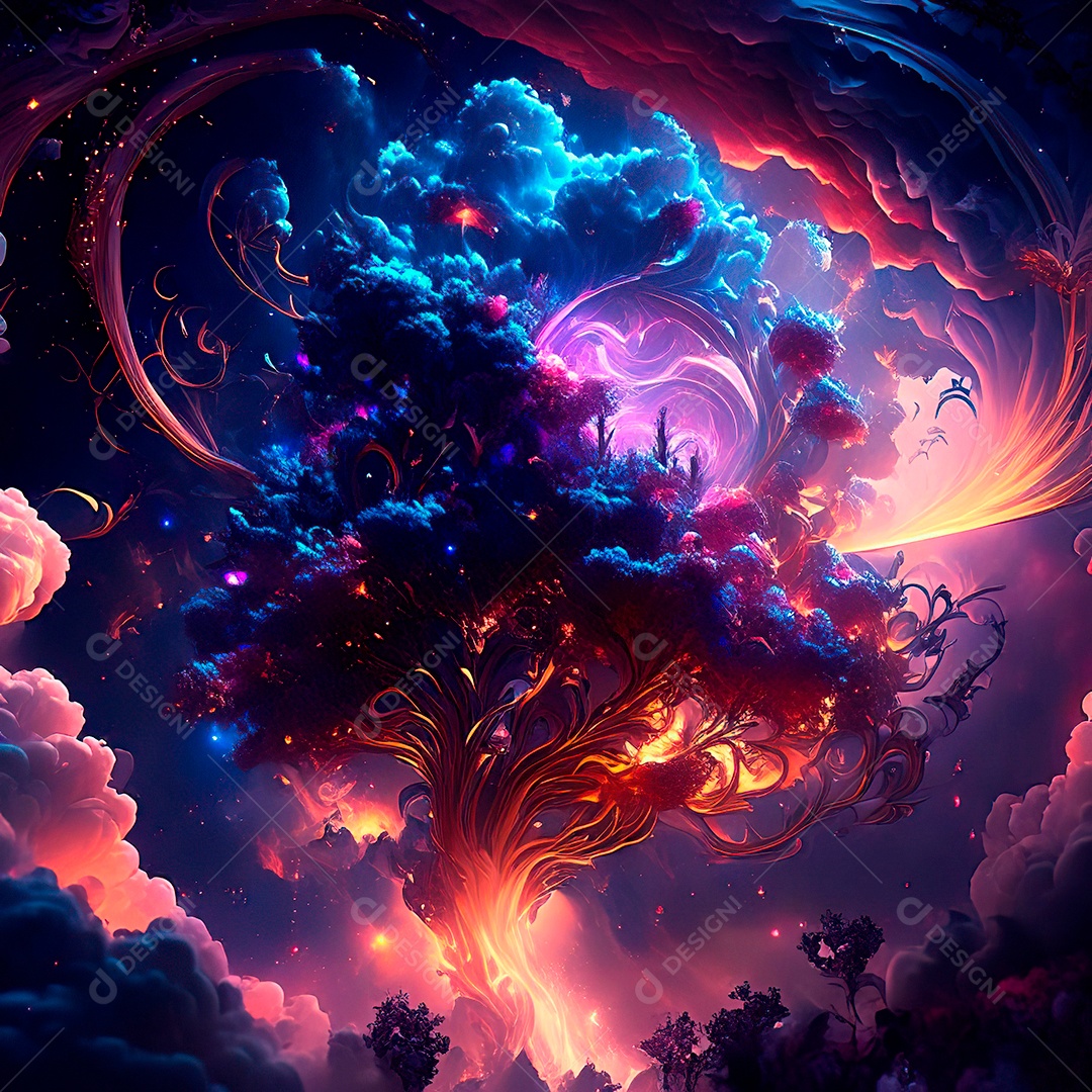 Renderização com traçado de raio e pintura digital de uma cena