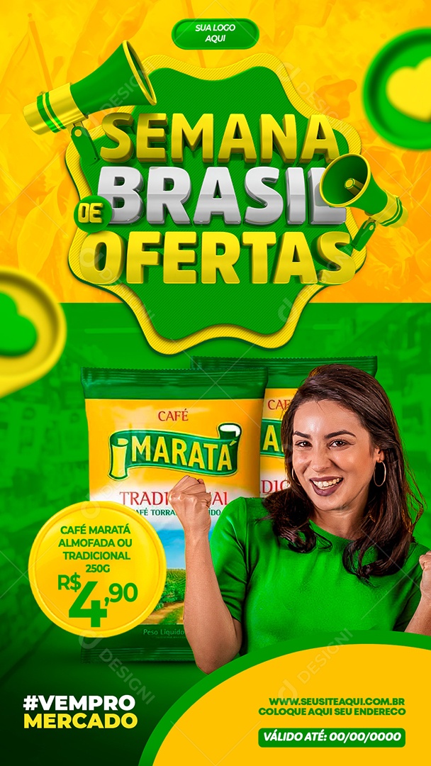 Social Media Story Semana Brasil De Ofertas Café Marata Supermercado PSD Editável