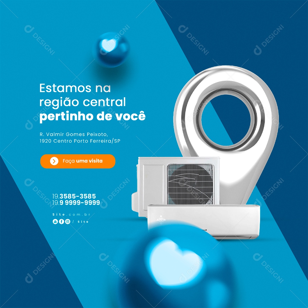 Ar Condicionado Estamos na Região Central Pertinho de Você Social Media PSD Editável
