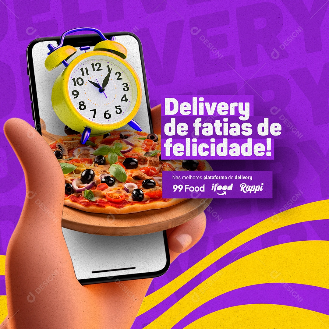 Delivery De Fatias de Felicidade Pizzaria Social Media PSD Editável