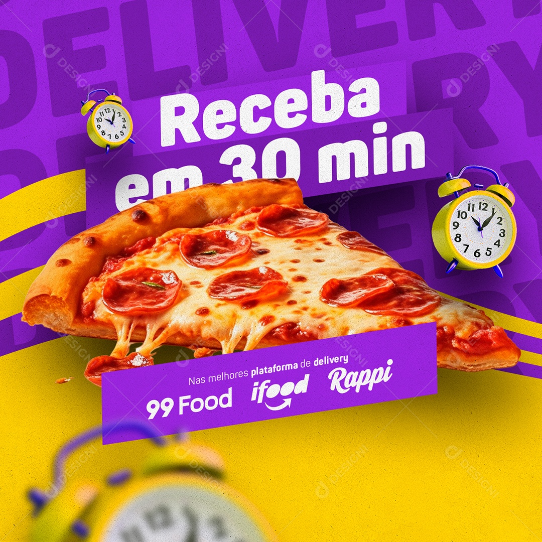 Delivery Receba em 30 Min Pizzaria Social Media PSD Editável