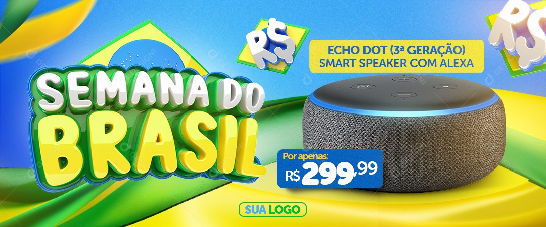 Banner Semana do Brasil Echo Dot Smart Speaker Com Alex Social Media PSD Editável