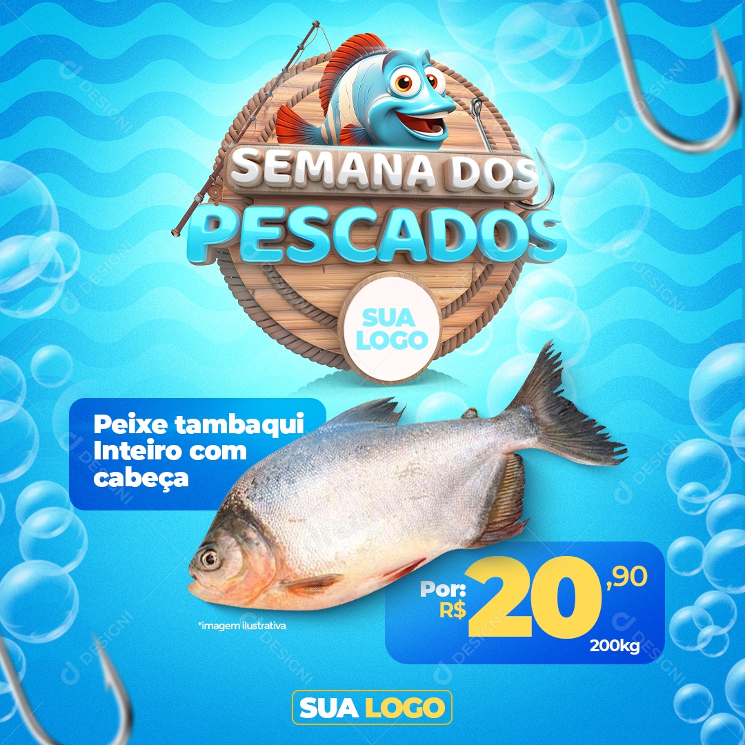 Semana dos Pescados Peixe Tambaqui Inteiro com Cabeça 20,90 Social Media PSD Editável