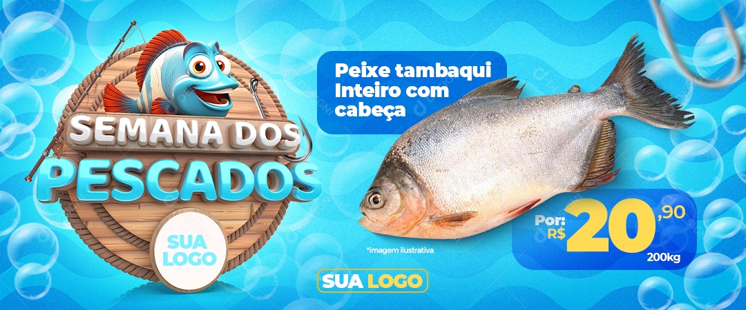 Banner Semana dos Pescados Peixe Tambaqui Inteiro com Cabeça 20,90 Social Media PSD Editável