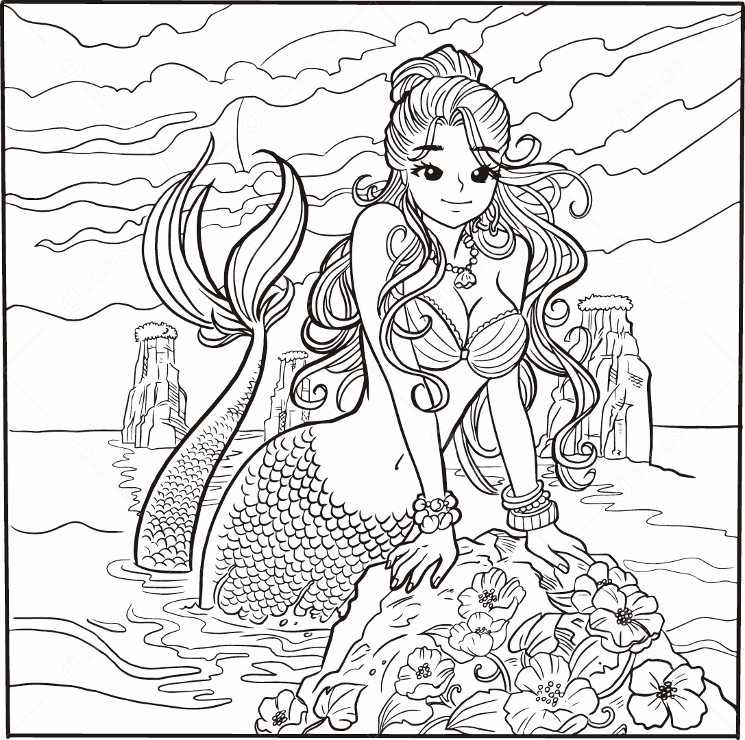 Desenho de uma Sereia Ilustração Vetor EPS