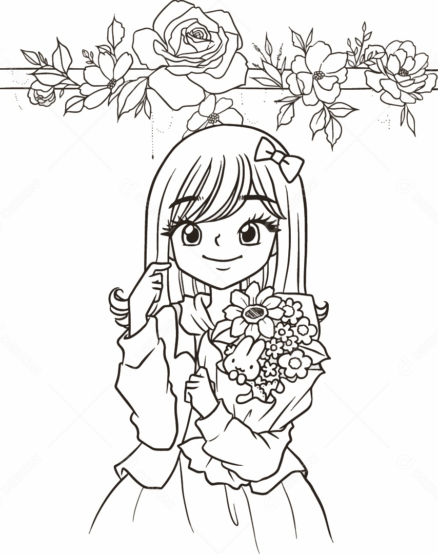 Garota Flores Desenho Vetor EPS