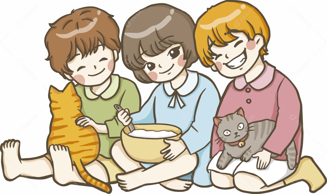 Crianças com Gatos Ilustração Vetor EPS