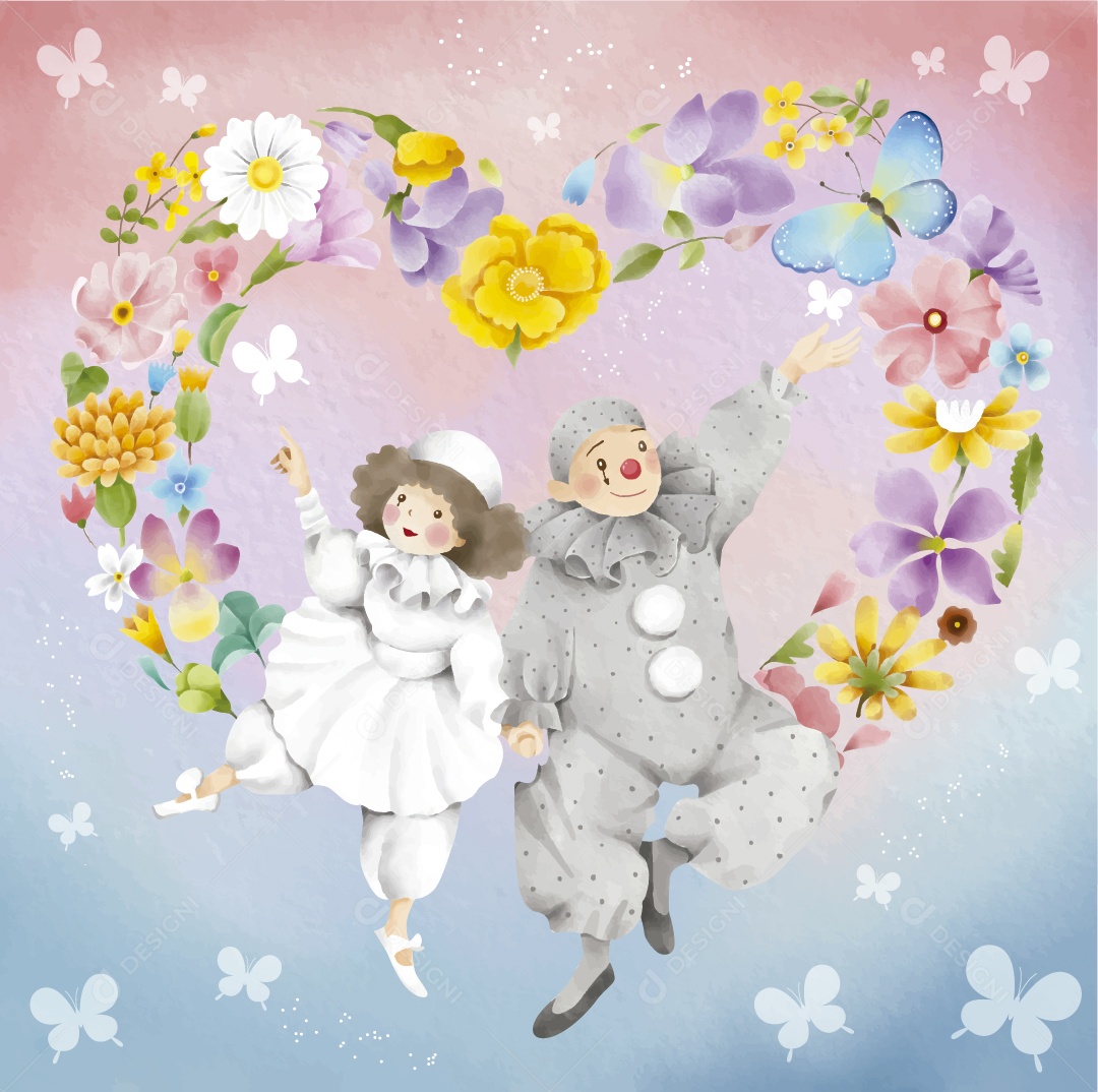 Casal Ilustração em Aquarela Vetor EPS