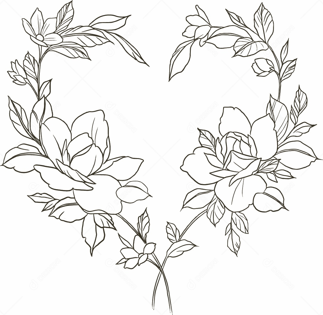 Desenho de Flores em Formato de Coração Vetor EPS