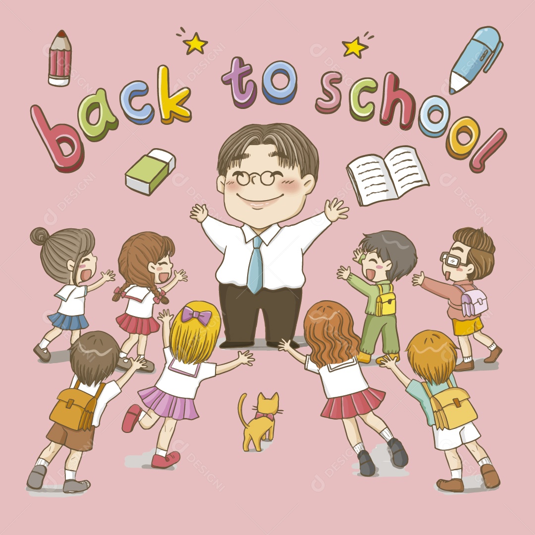 Alunos e Professor Ilustração Vetor EPS