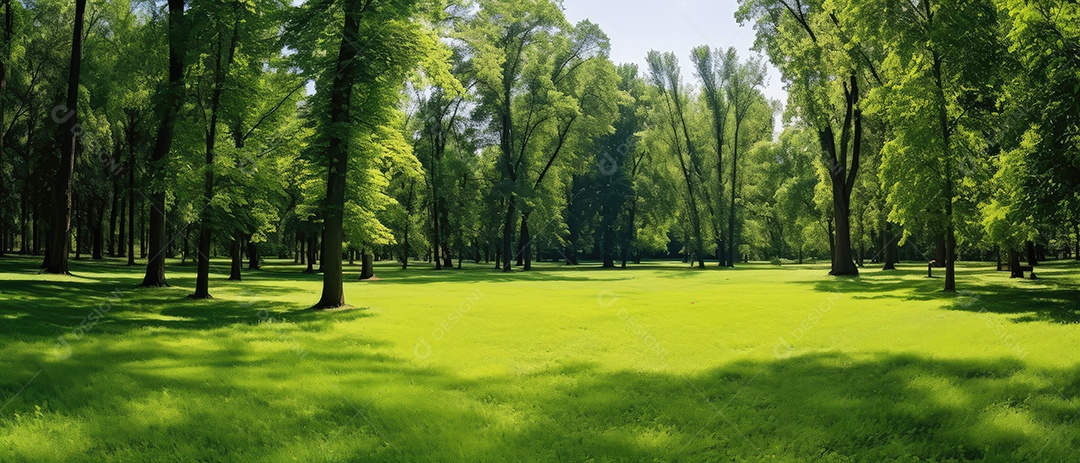 Linda floresta encantada de conto de fadas, cenário mágico de fantasia com grandes árvores e vegetação