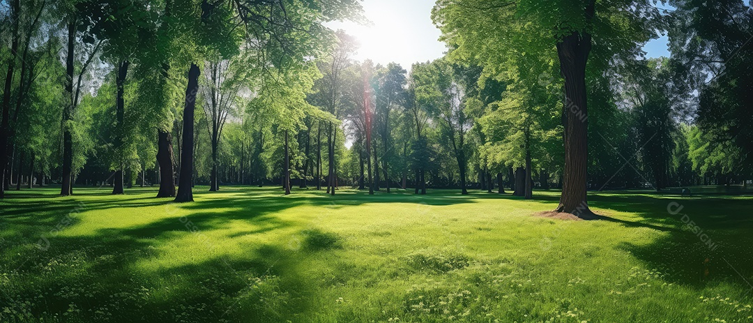 Linda floresta encantada de conto de fadas, cenário mágico de fantasia com grandes árvores e vegetação