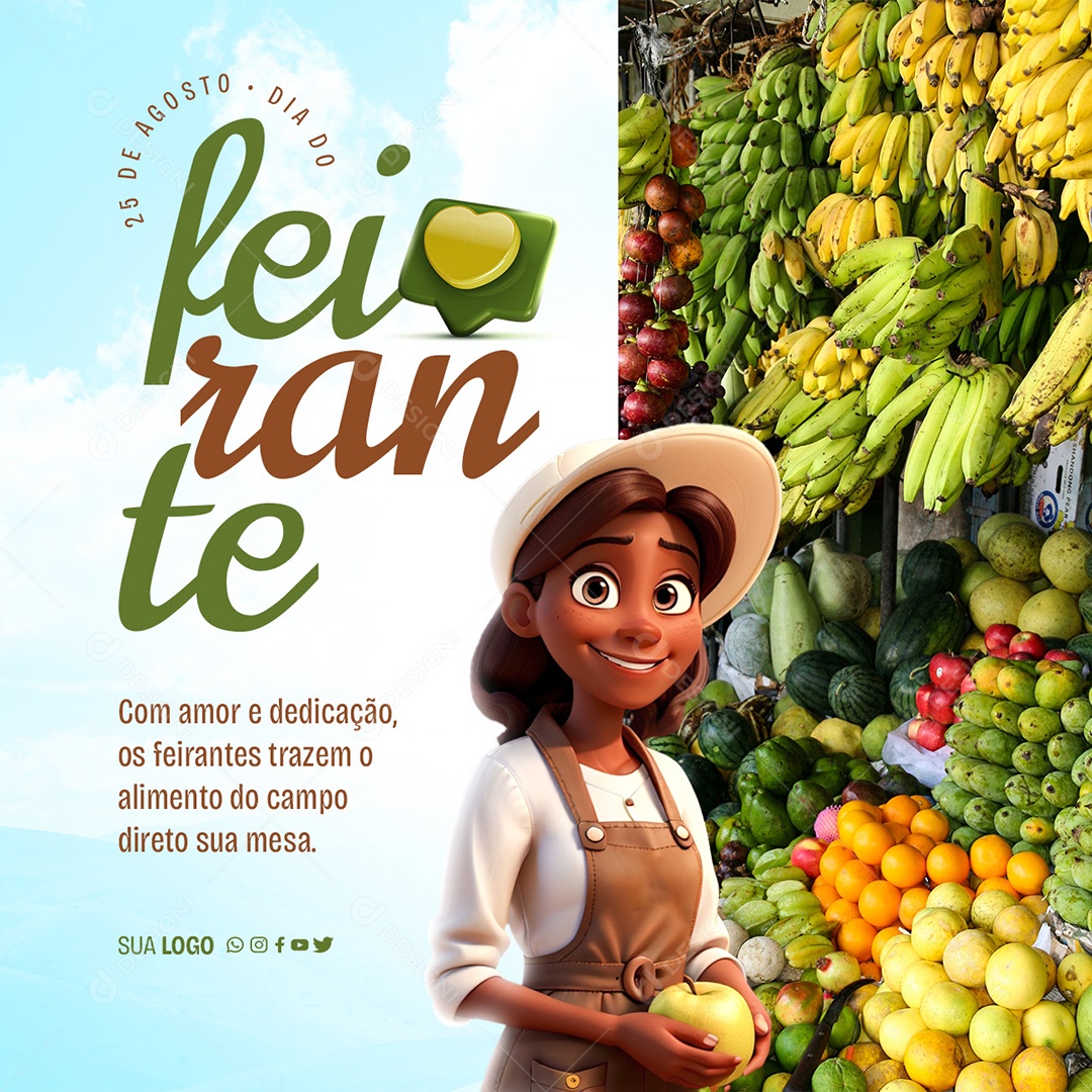 Social Media Dia Do Feirante Com Amor e Dedicação PSD Editável