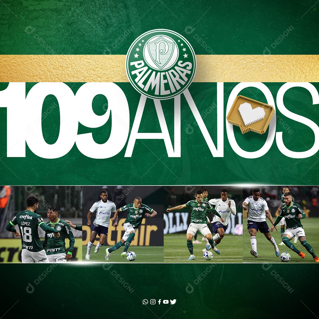Futebol Palmeiras 109 Anos Social Media PSD Editável