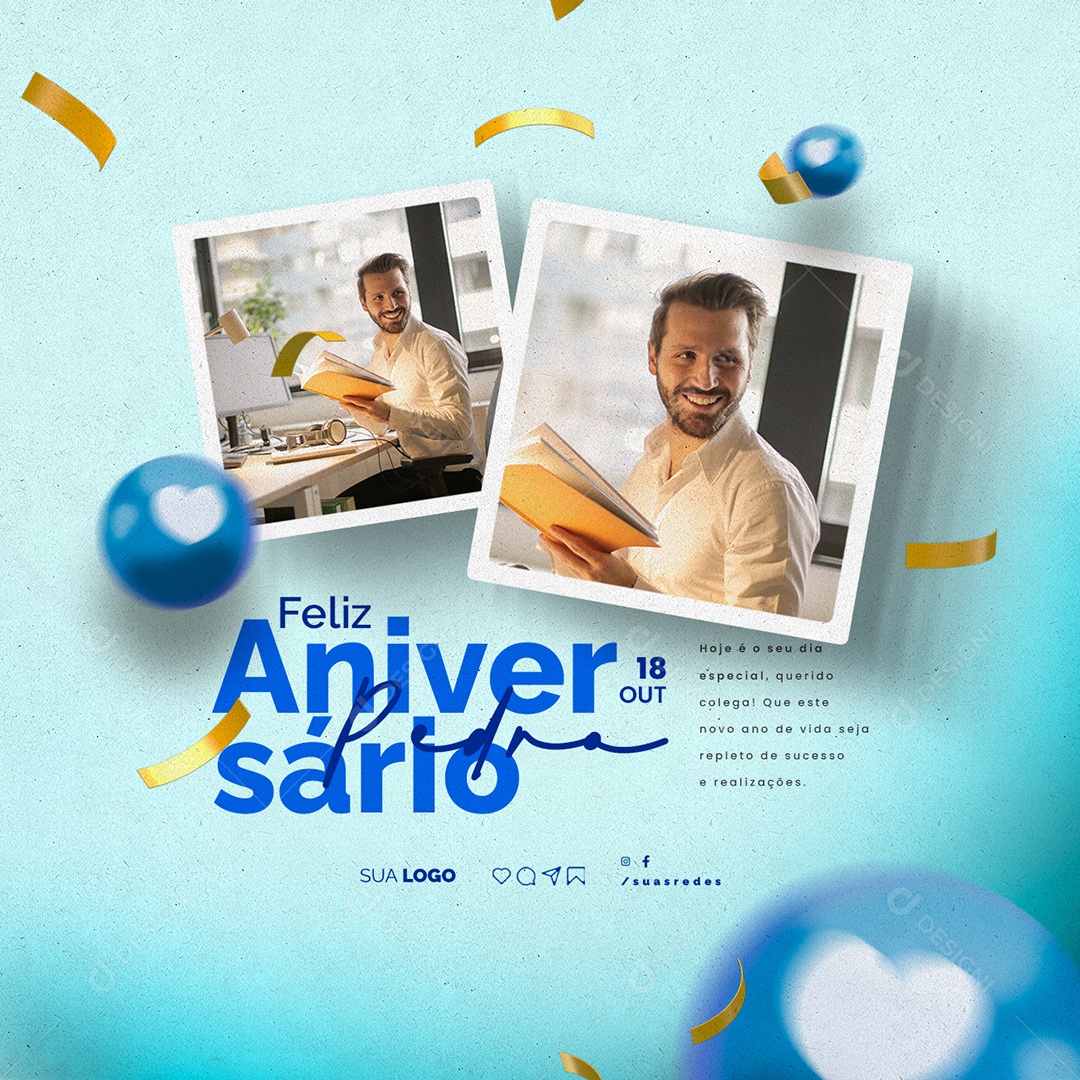 Aniversariante Feliz Aniversário Hoje é o Seu Dia Especial Media PSD Editável