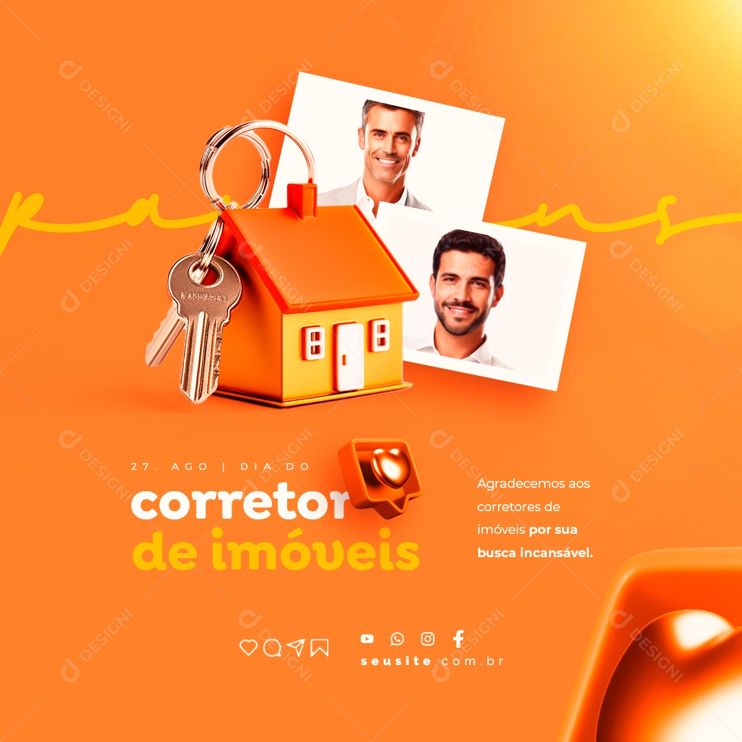 Dia Do Corretor Imóveis Agradecemos aos Corretores de Imóveis Social Media PSD Editável