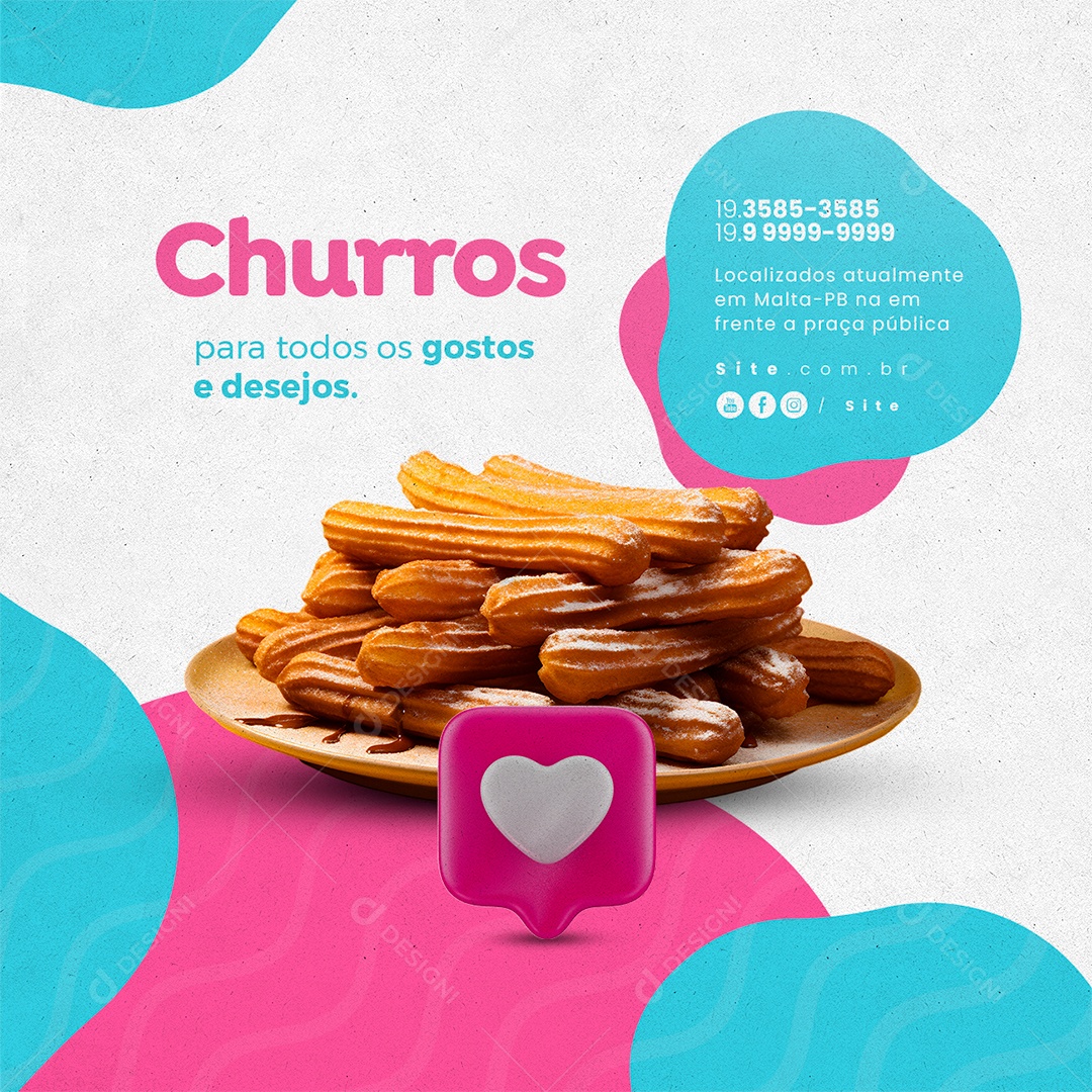 Trailer de Churros para Todos os Gostos e Desejos Social Media PSD Editável