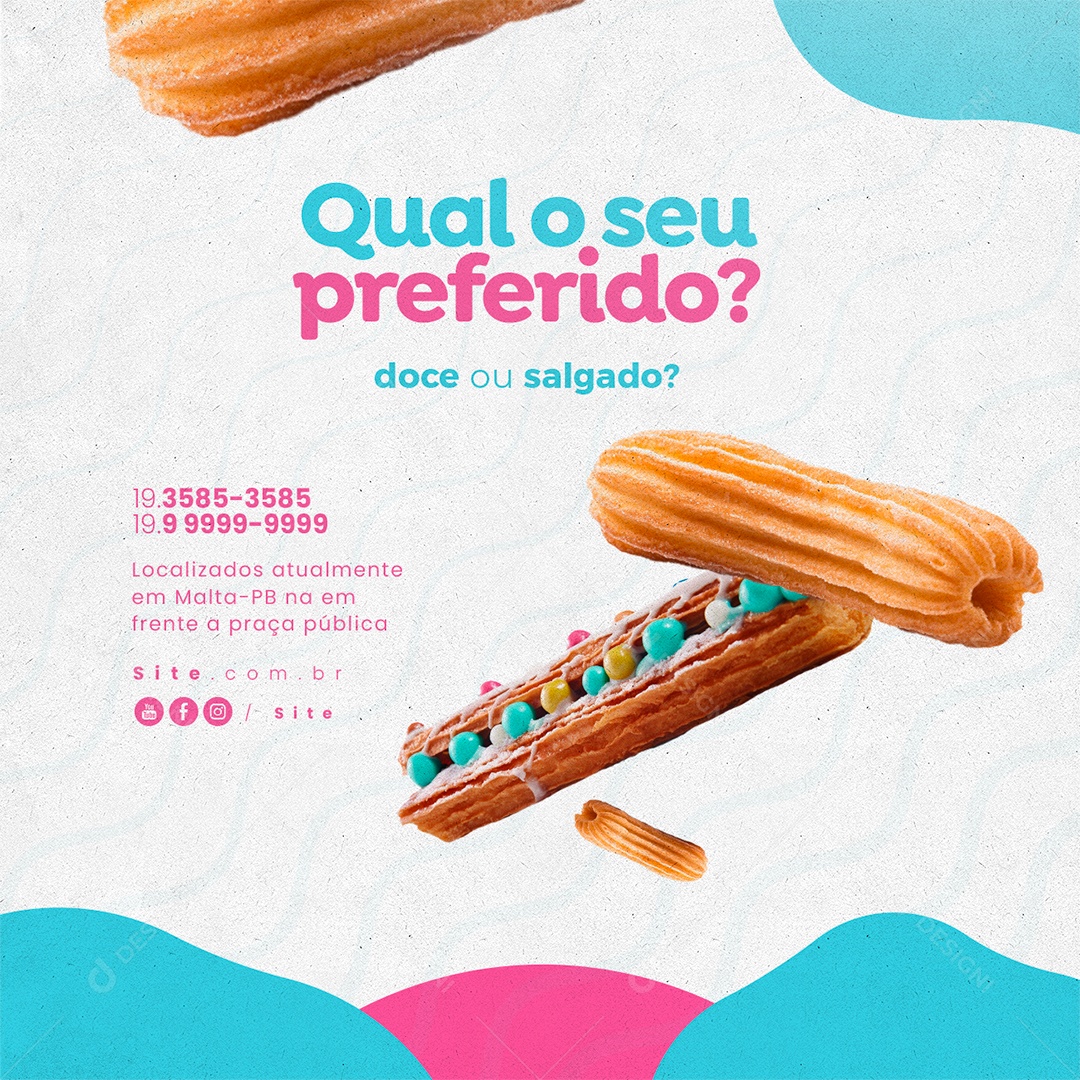 Trailer de Churros Qual o Seu Preferido Doce ou Salgado Social Media PSD Editável
