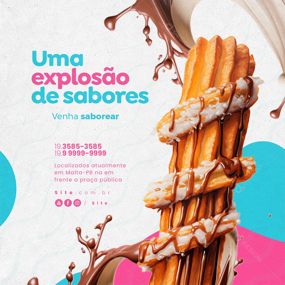 Trailer de Churros Uma Explosão de Sabores Venha Saborear Social Media PSD Editável