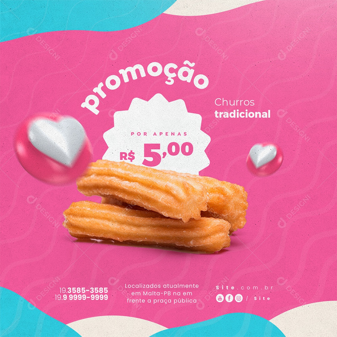 Trailer de Churros Promoção por Apenas 5,00 Social Media PSD Editável