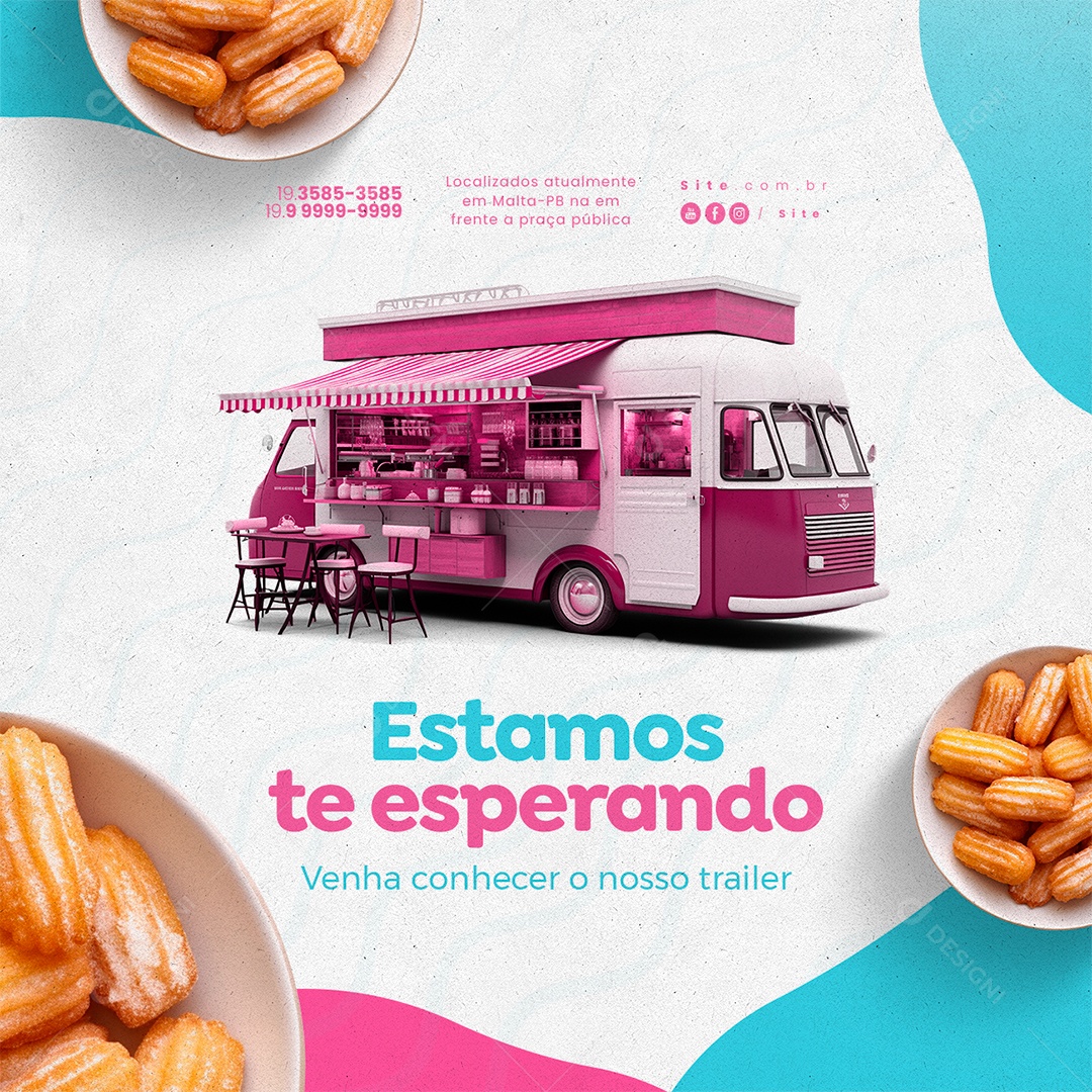 Trailer de Churros Estamos te Esperando Venha Conhecer o Nosso Trailer Social Media PSD Editável