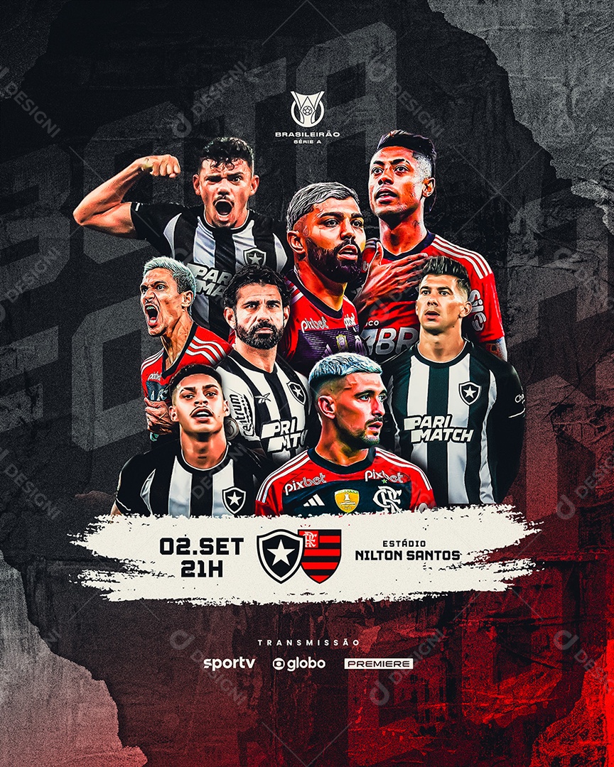 Social Media Flyer Futebol Flamengo Vs Botafogo PSD Editável