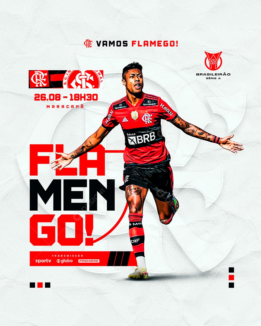 Social Media Vamos Flamengo Jogador Bruno Henrique PSD Editável