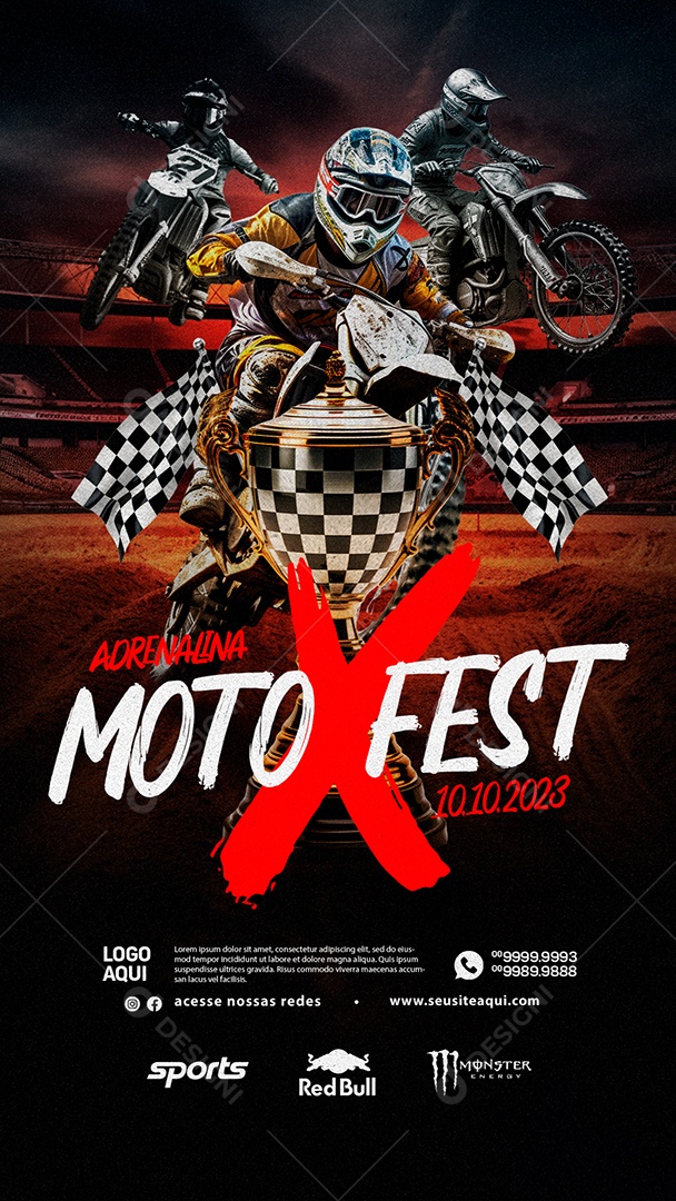Story Adrenalina Moto X Fest Motocross Social Media PSD Editável
